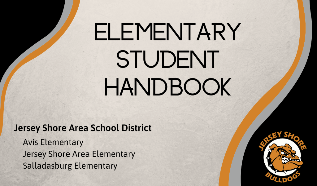 Image with the District logo and the text Elementary Student Handbook