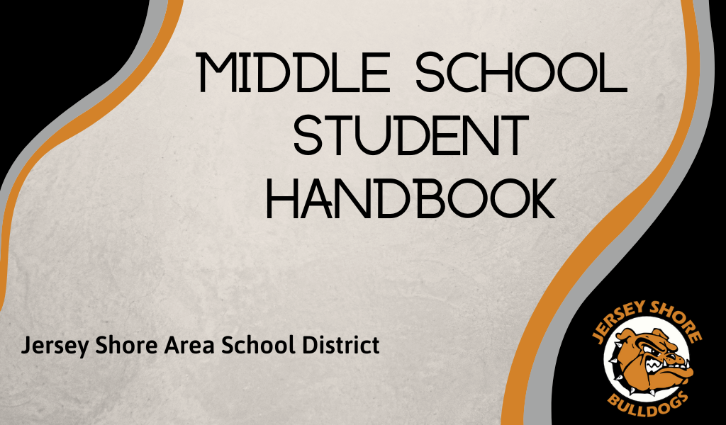 Image with District logo and the text Middle School Student Handbook